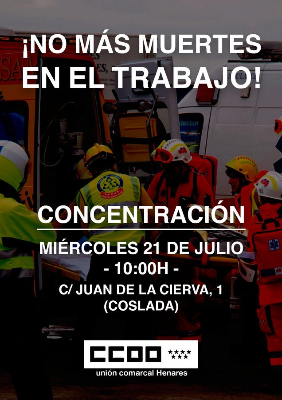 CCOO y UGT convocan una concentración por el accidente laboral mortal ocurrido en Coslada el 14 de julio