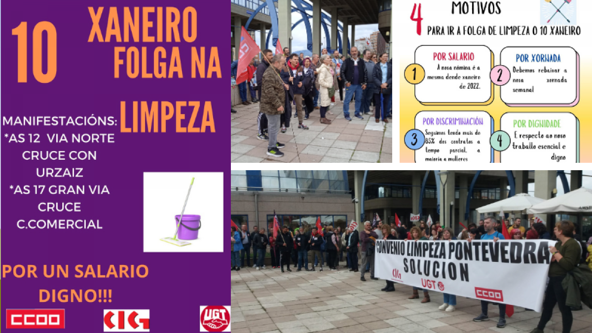 Mañana las plantillas de la Limpieza de la Provincia de Pontevedra celebrarán un día de huelga por la Defensa de un convenio justo y digno