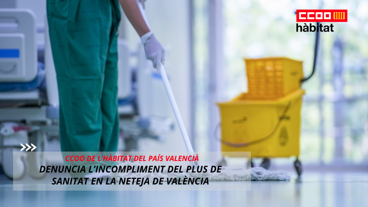 CCOO de l’Hàbitat del País Valencià denuncia davant el TAL l’incompliment del plus de sanitat en la neteja