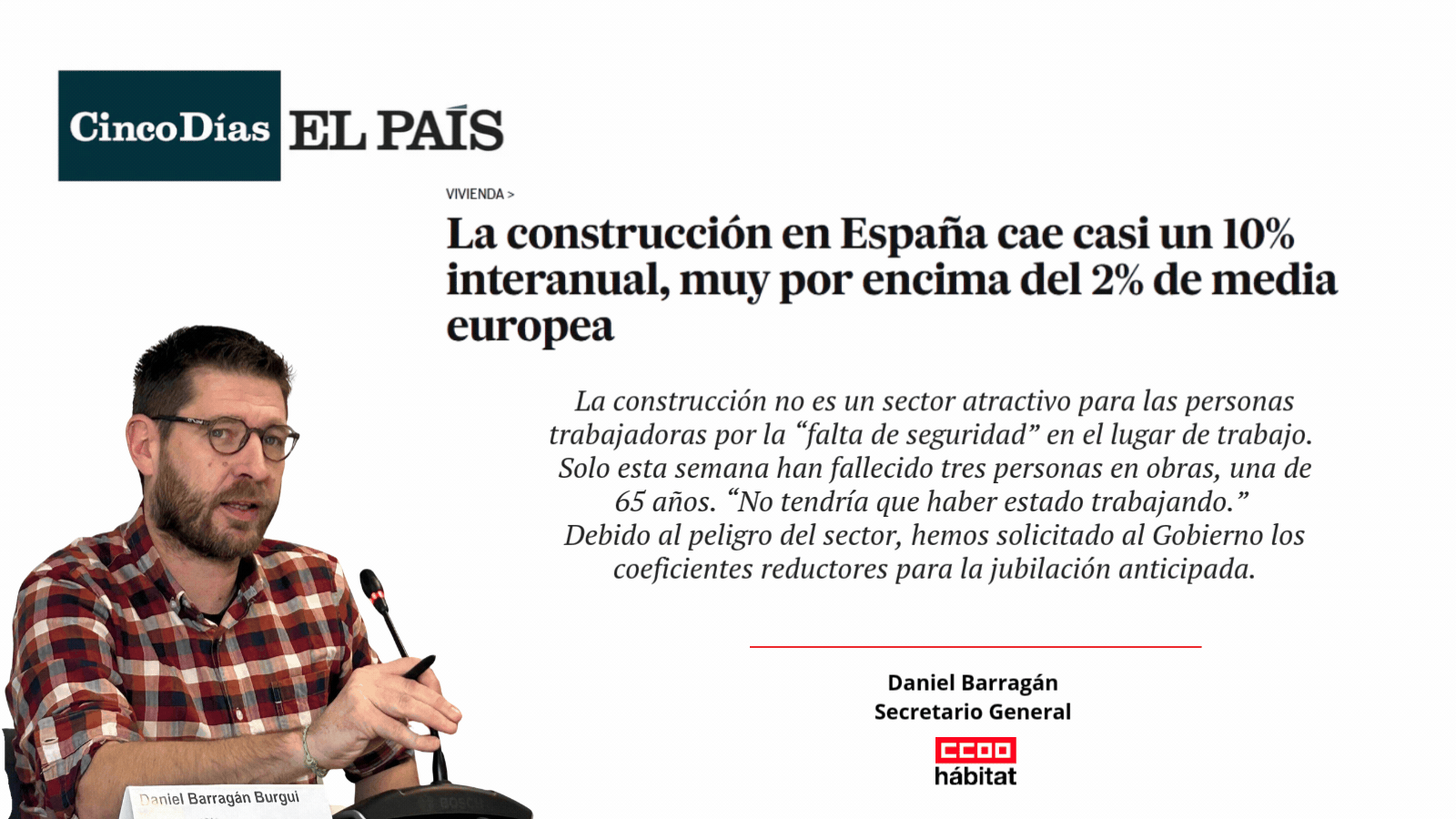 La construcción no es un sector atractivo para las personas trabajadoras por la “falta de seguridad”