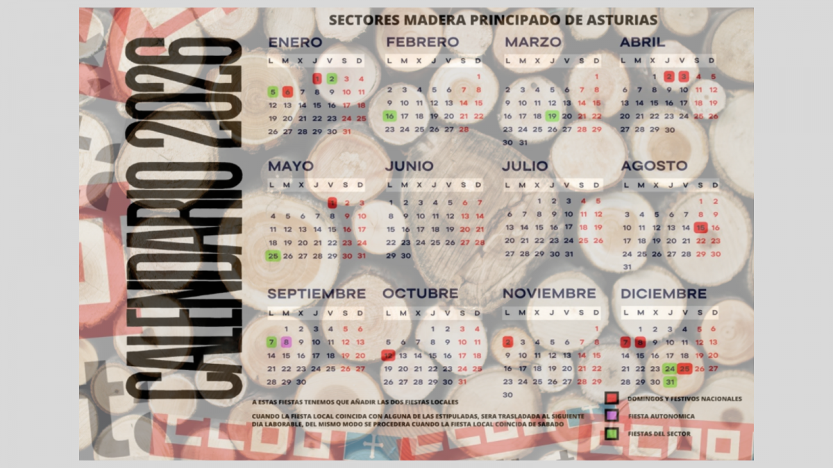Firmado el calendario laboral para 2026 de los tres convenios de la madera de Asturias