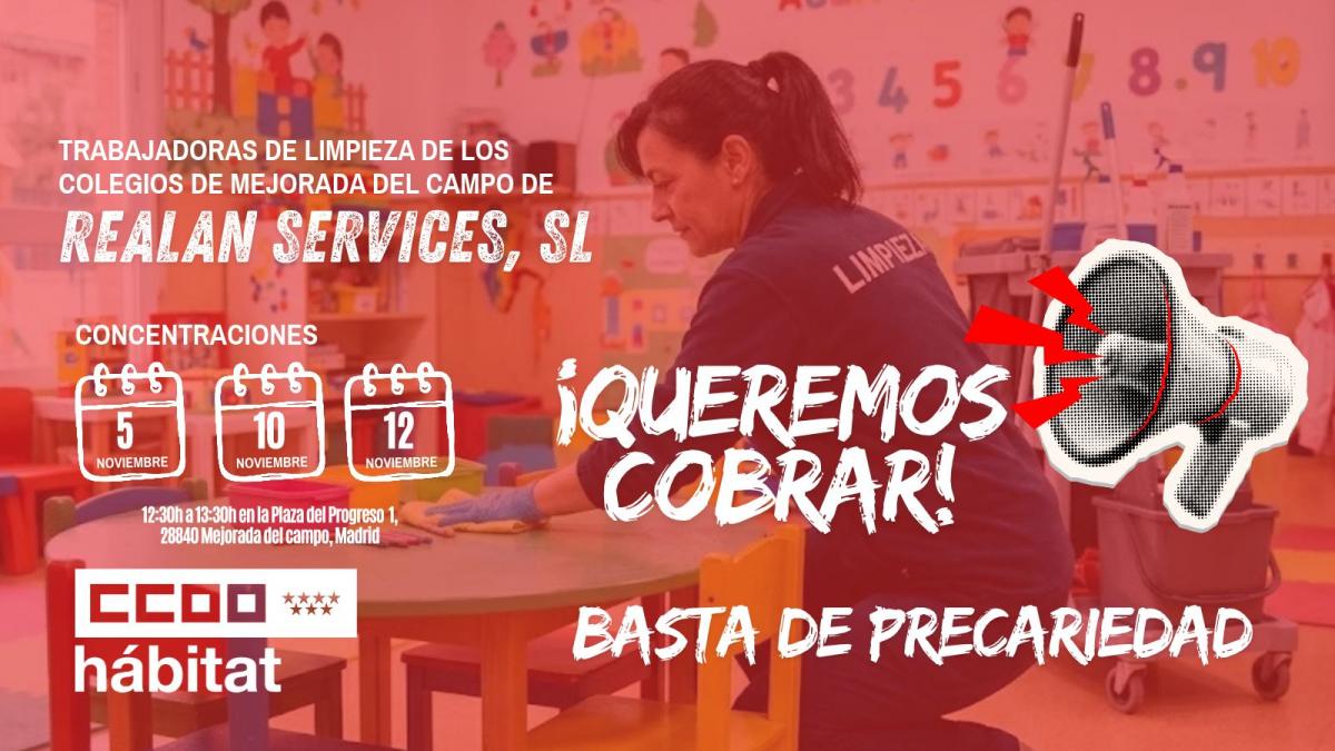 CCOO denuncia el impago continuado y las precarias condiciones de las trabajadoras de limpieza de los colegios de Mejorada del Campo