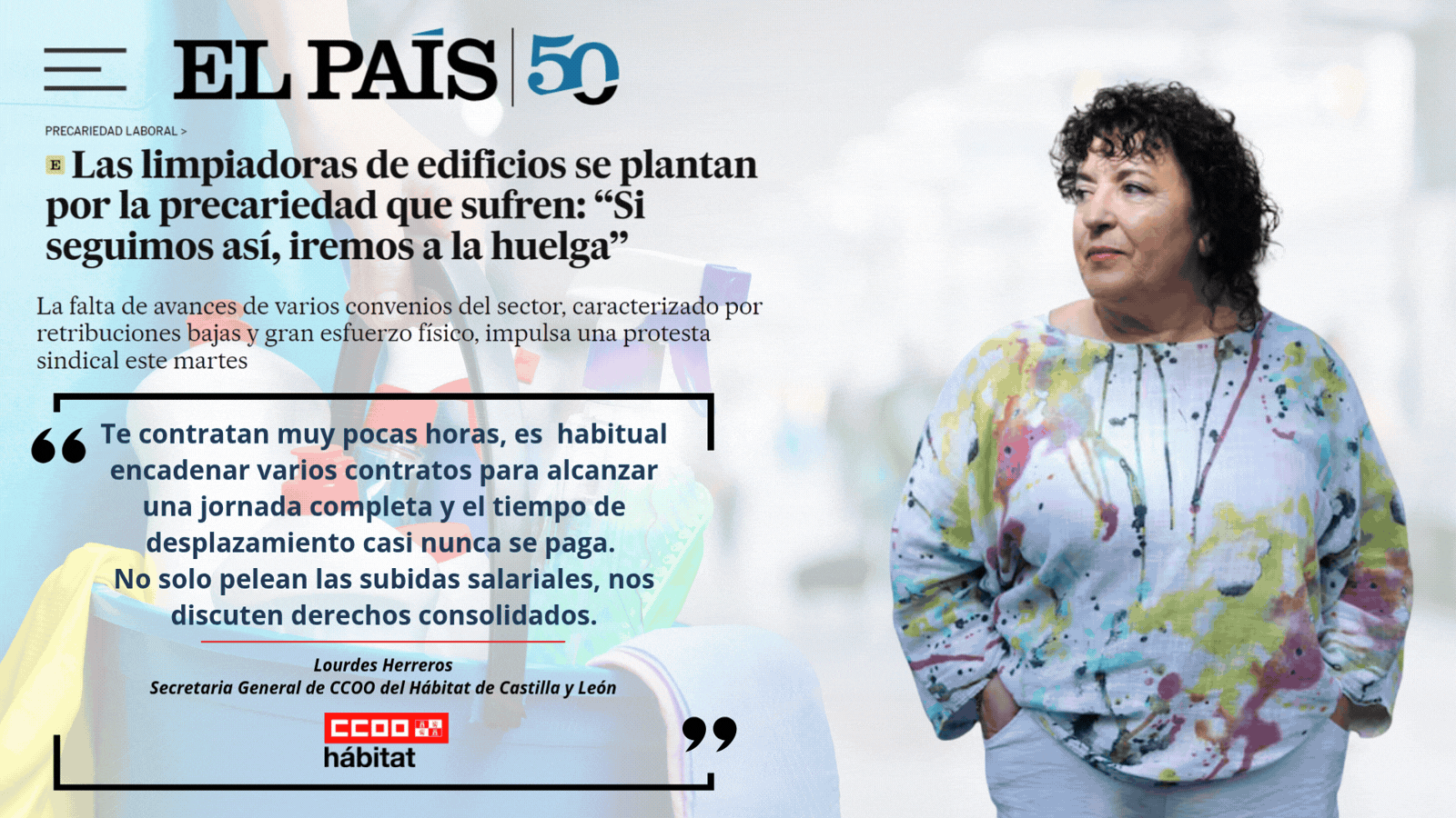 Lourdes Herreros y Natalia Higueras denuncian en EL PAÍS la precariedad "insostenible" en la Limpieza de Edificios Y Locales