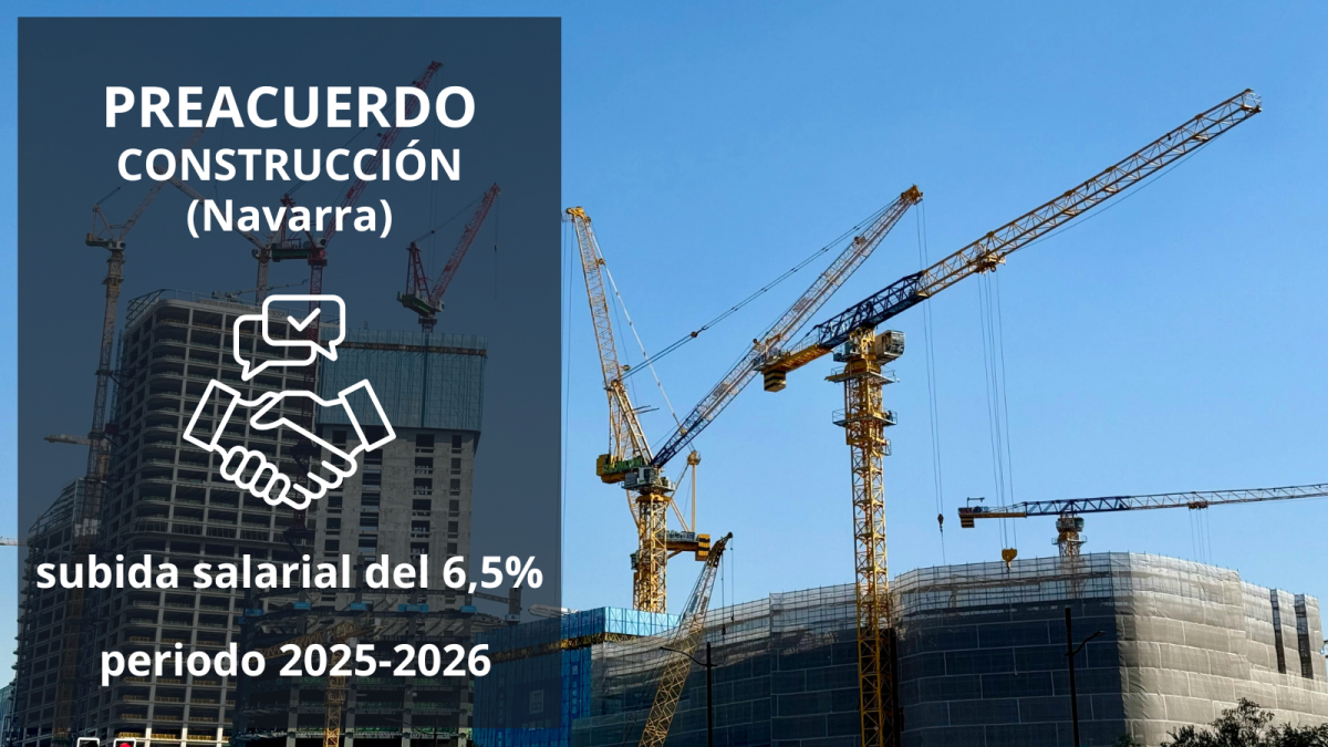 El Convenio de la Construcción de Navarra preacuerda una subida salarial del 6,5% para el periodo 2025-2026