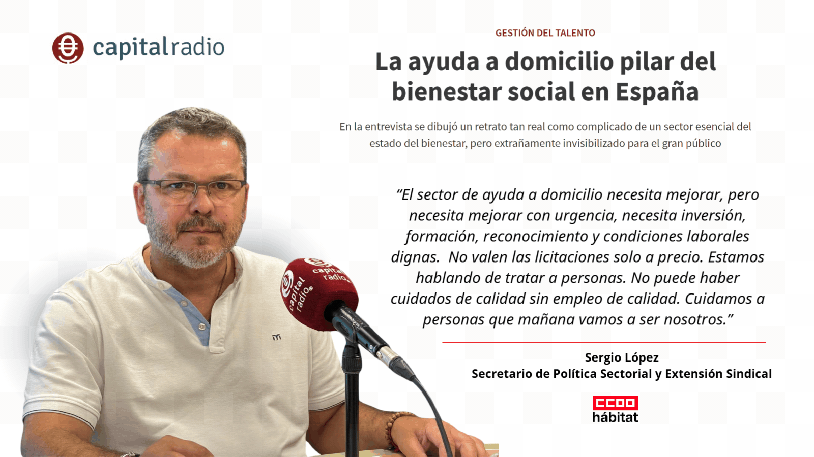 CCOO del Hábitat reivindica la dignificación de la ayuda a domicilio en Capital Radio