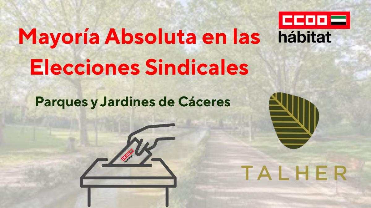 CCOO del Hábitat de Extremadura gana las elecciones sindicales en la empresa Talher, concesionaria de los parques y jardines de Cáceres