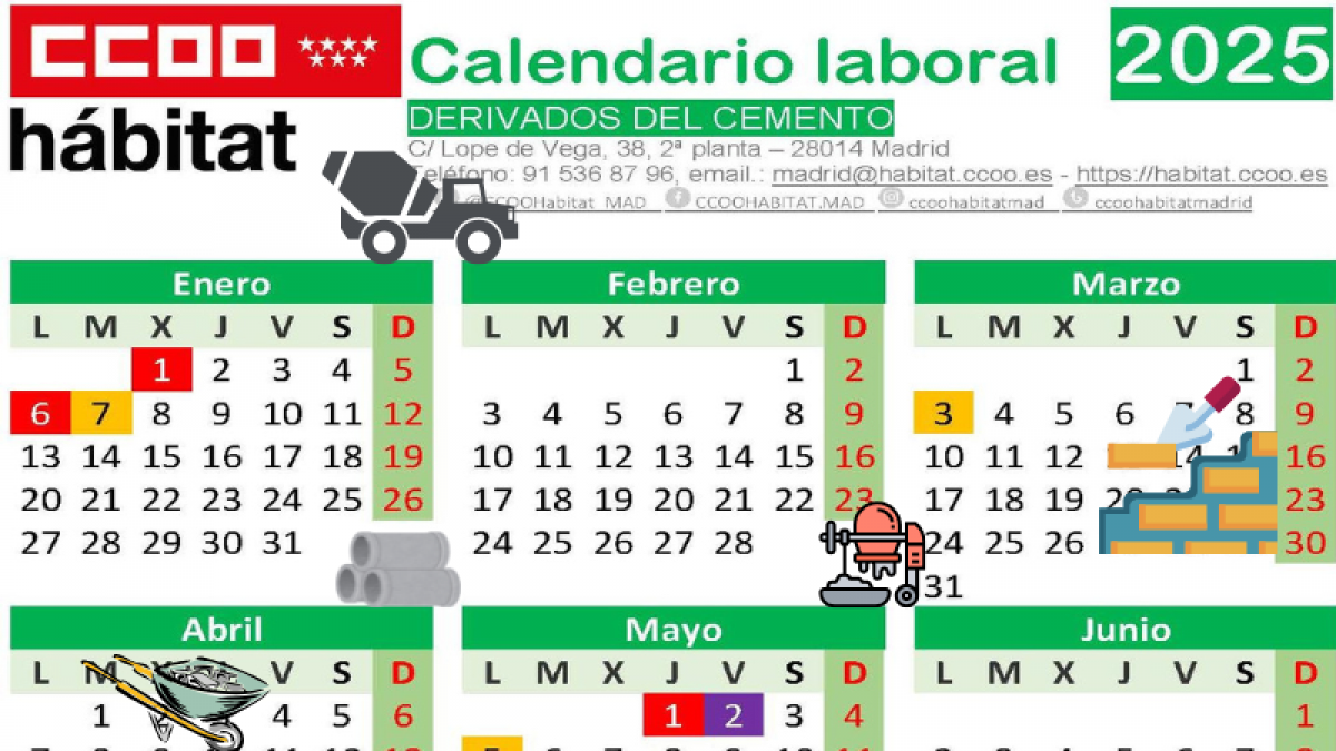 Firmado el calendario de Derivados del Cemento de la Comunidad de Madrid del ao 2025