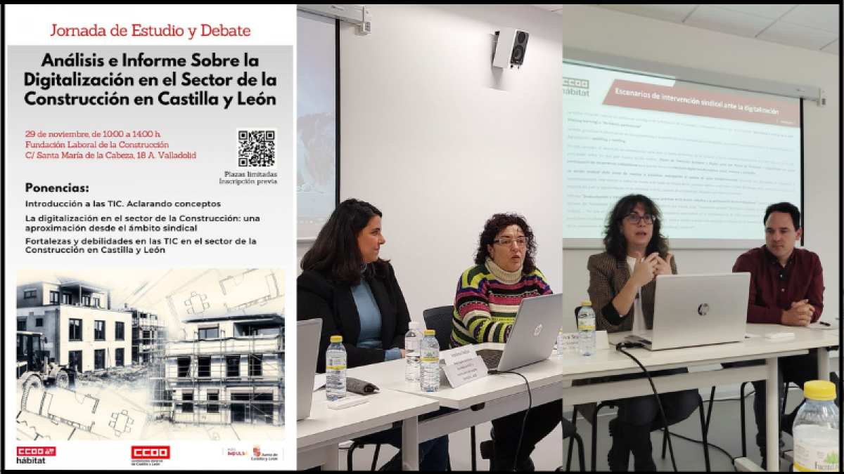 CCOO del Hábitat en la Jornada "Análisis e informe sobre la digitalización en el sector de la construcción en Castilla y León", celebrada en la sede de la FLC de Valladolid