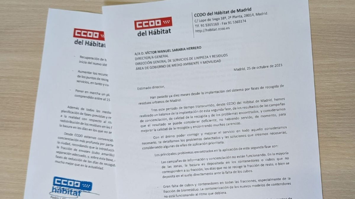 El Ayuntamiento de Madrid acepta la propuesta de CCOO del Hbitat de Madrid y decide retrasar la 3 fase de la recogida de residuos