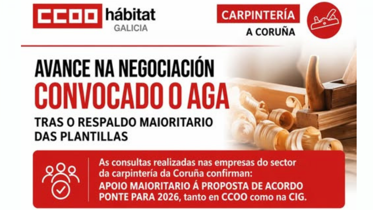 Os persoais de carpintería da Coruña avalan un acordo ponte para 2026 e forzan unha mediación crave para pechar as subidas salariais