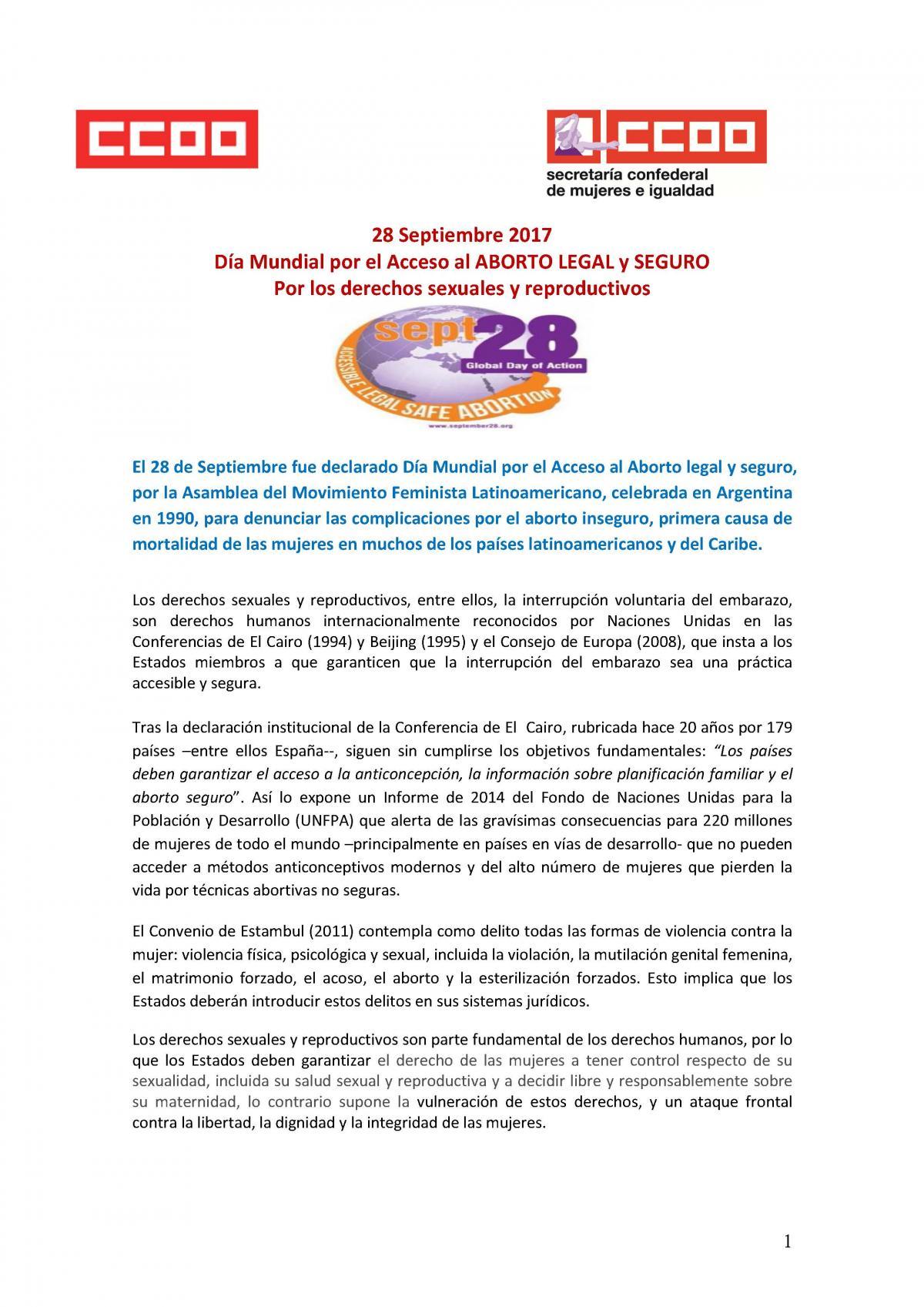 28 de Septiembre: Día Mundial por el Acceso al Aborto Legal y Seguro