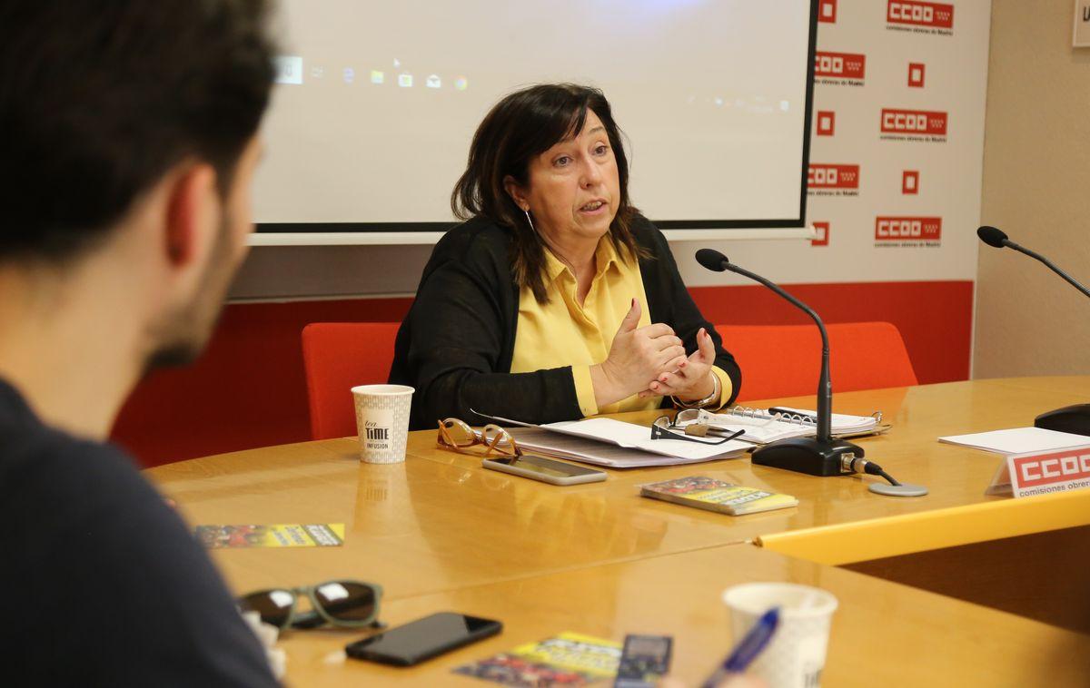Asunción Servant, secretaria de Acción Sindical, en la presentación de la campaña