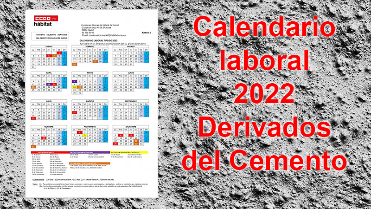 Firmado el calendario de Derivados del Cemento de la Comunidad de Madrid para el 2022