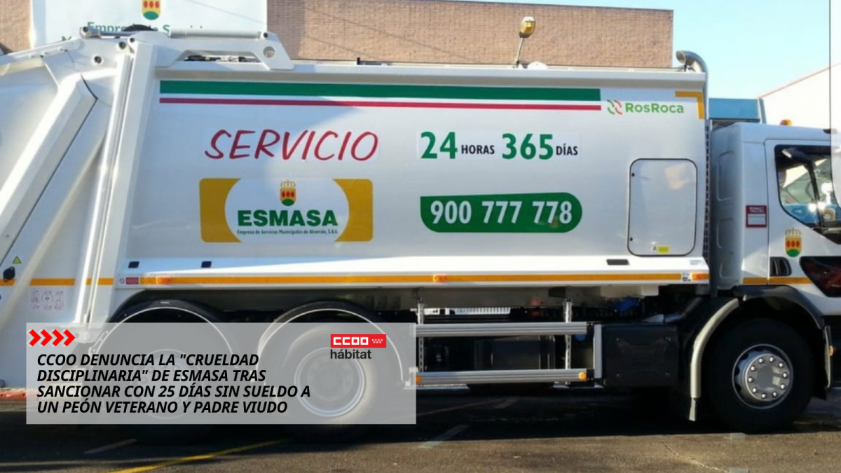 CCOO denuncia la "crueldad disciplinaria" de ESMASA tras sancionar con 25 días sin sueldo a un peón veterano y padre viudo