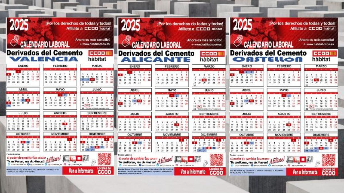 CCOO de l'Hbitat del Pas Valenci firma els Calendaris de Derivats del Ciment del 2025 per a Alacant, Castell i Valncia