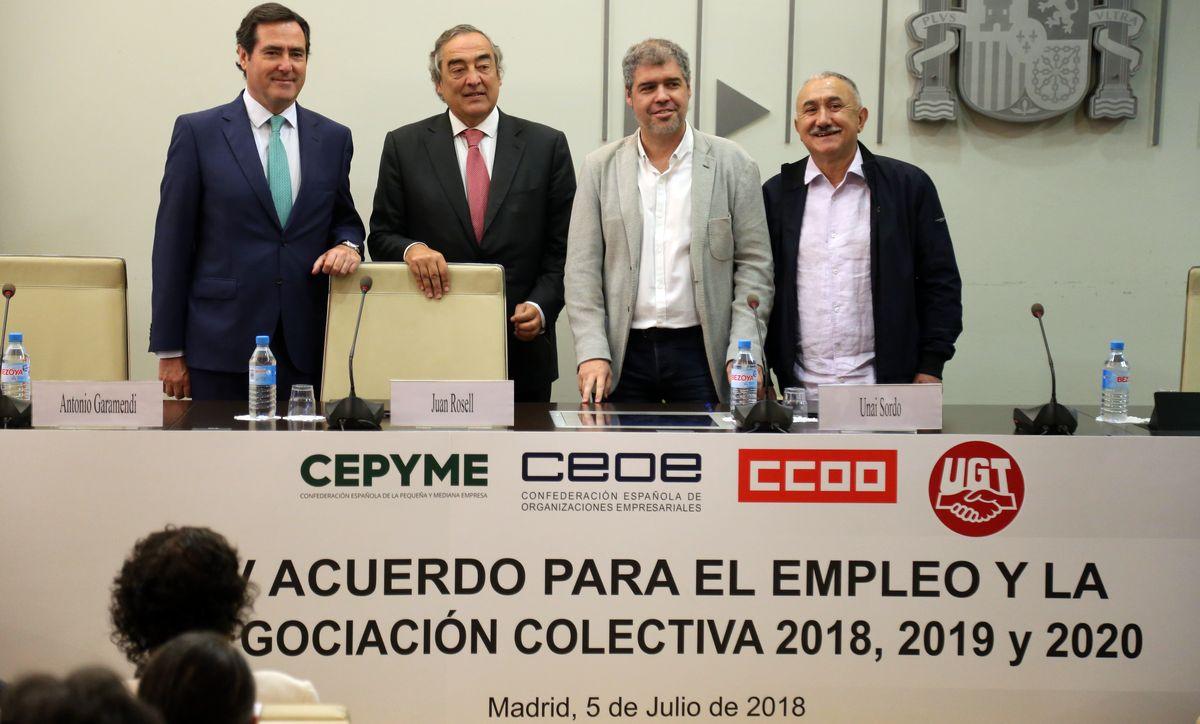 Garamendi, Rosell, Unai Sordo y Pepe Álvarez