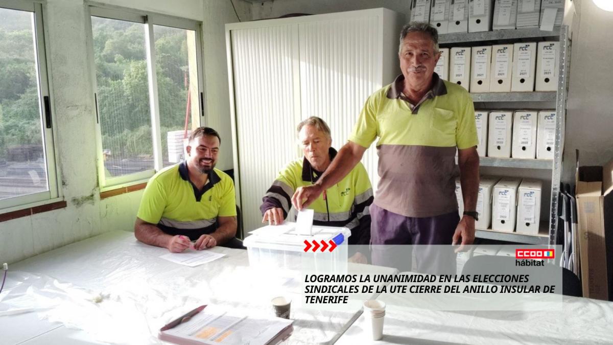 CCOO del Hábitat de Canarias logra la unanimidad en las elecciones sindicales de la UTE Cierre del Anillo Insular de Tenerife