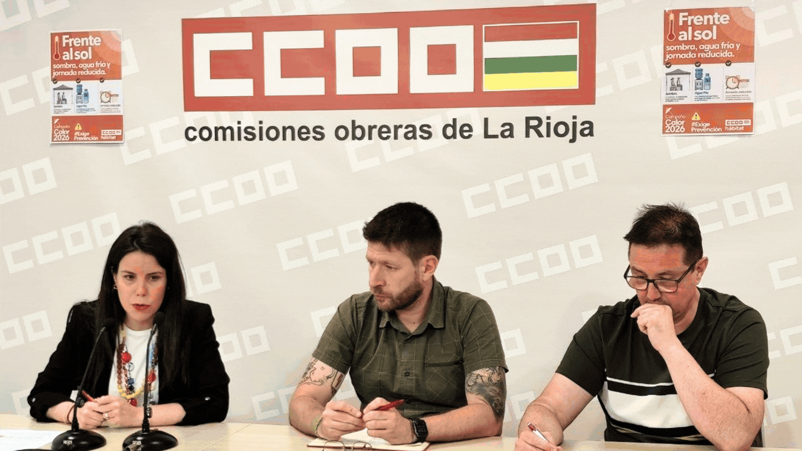 Daniel Barragán, Aida Suarez y Javier García ofrecieron rueda de prensa contra el calor tras una reunión con Pilar Simón, directora general de Trabajo y Salud Laboral de La Rioja