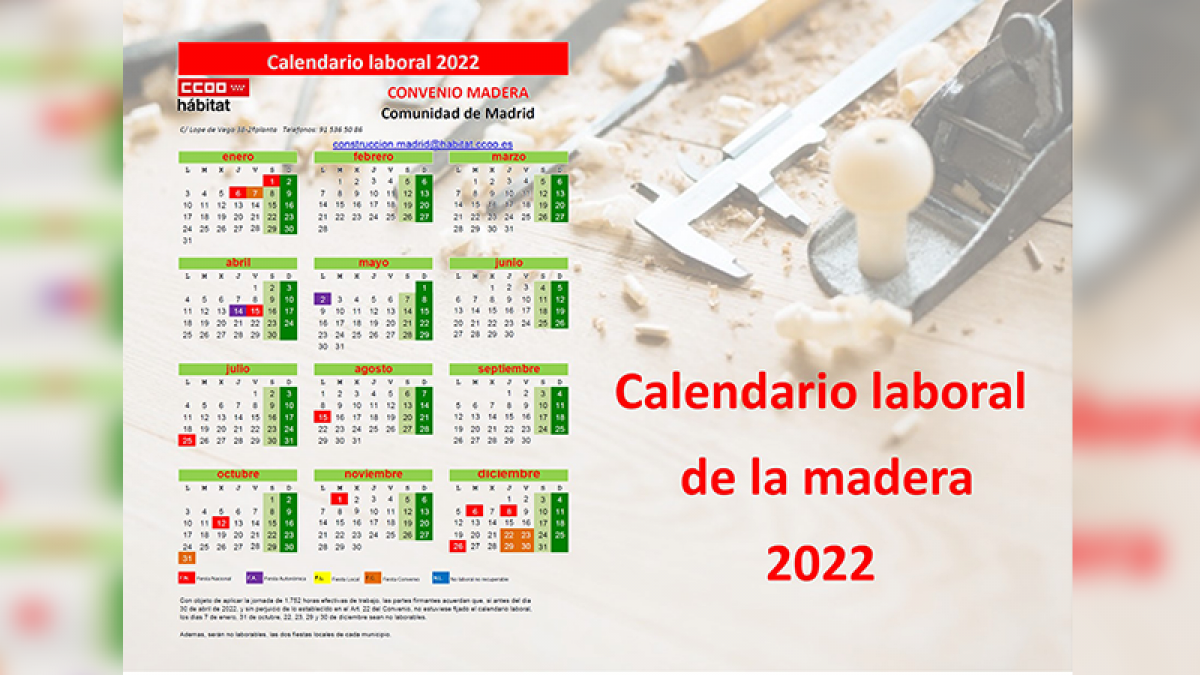 Firmado el calendario del sector de la madera de la Comunidad de Madrid para el año 2022