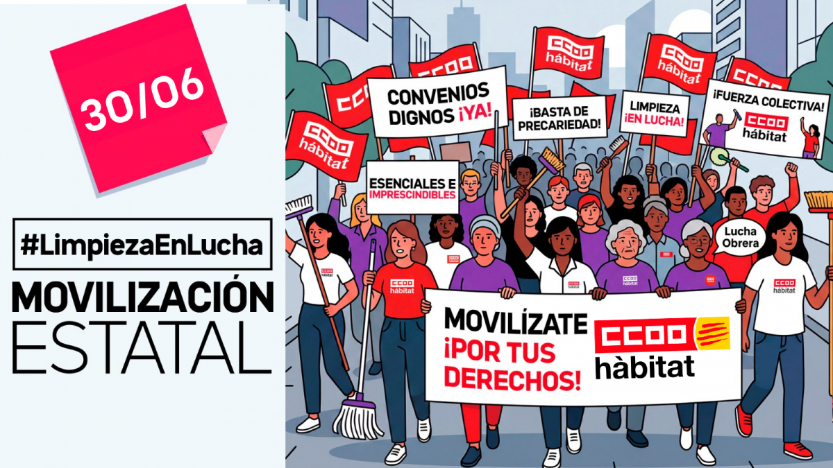 CCOO del Hábitat de Catalunya se concentra ante Foment del Treball para exigir el reconocimiento digno de las trabajadoras y los trabajadores de la limpieza
