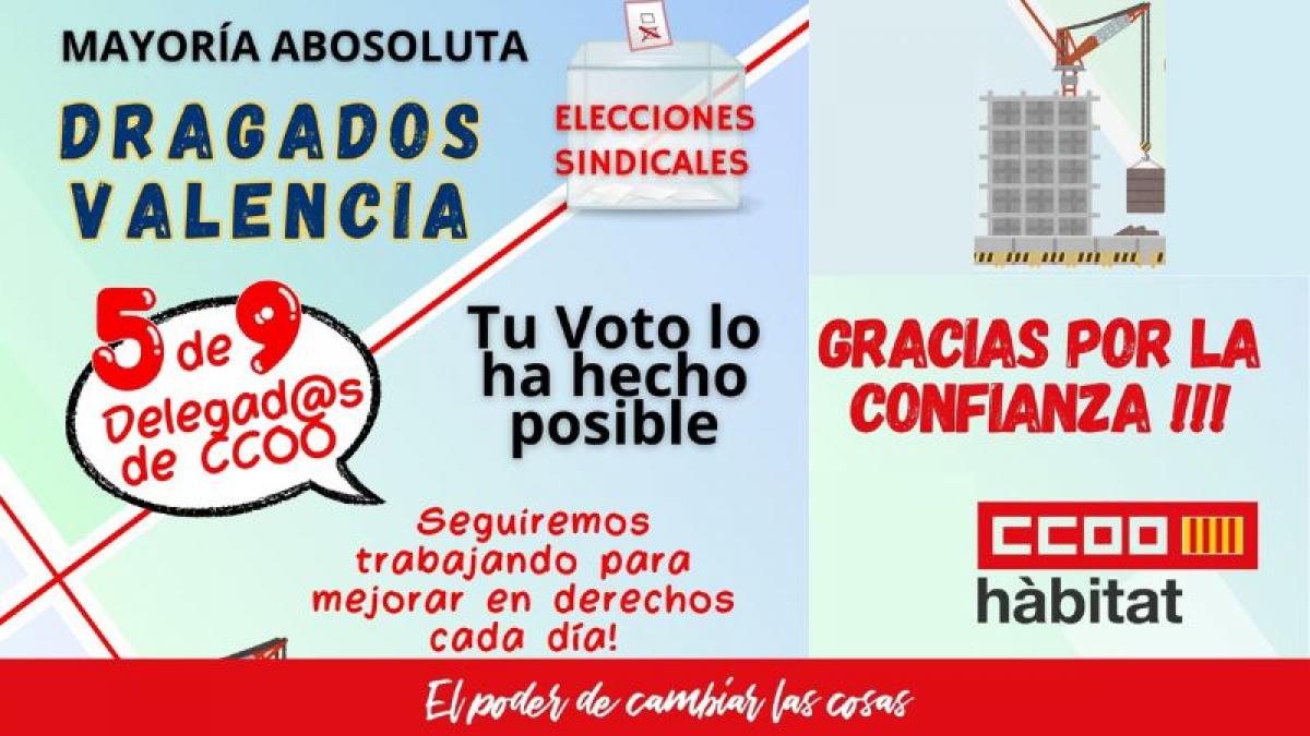 Per primera vegada, CCOO t majoria absoluta en el Comit d'Empresa de Dragatges Valncia